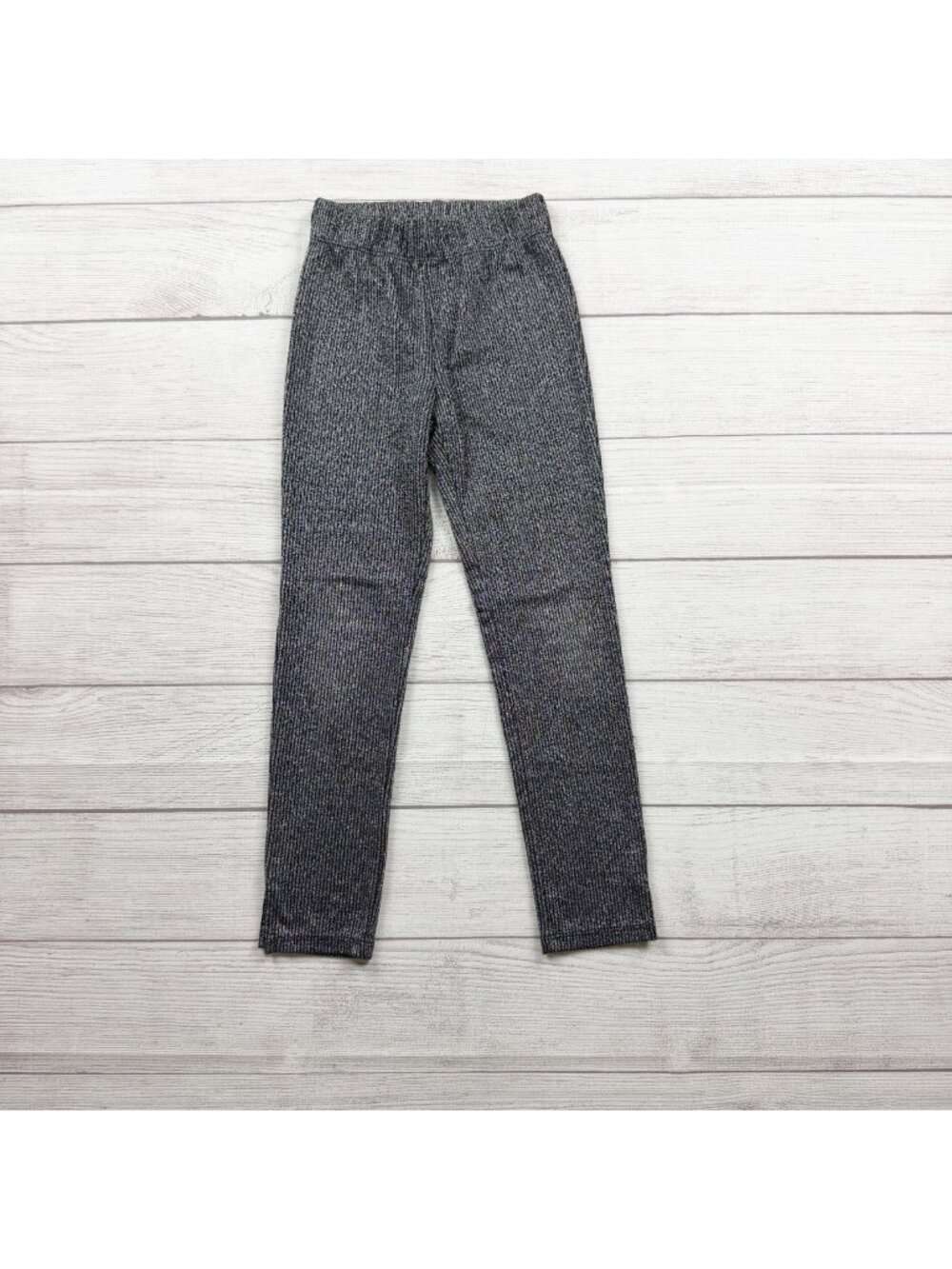 Gap Kids Girls Metallic Silver Black Ribbed Leggings S 6-7